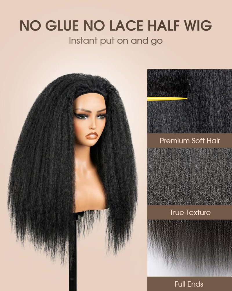 MENTOR Kinky Straight Half Wig Human Hair Wear and Go Half Wigs with Drawstring Yaki Straight Glueless Wig 3 In 1 Flip Over Headband Wig for Women 200% Density 18 inch - Image 3